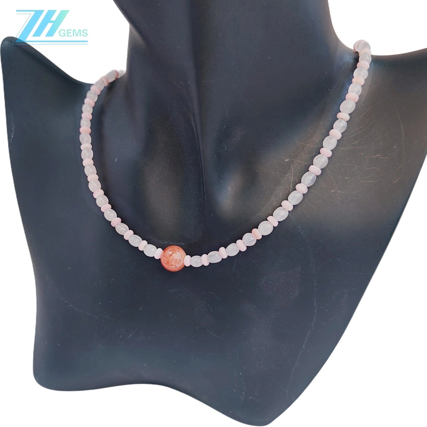 Natural Pink Opal Beads Natural Pink Crystal Natural Sunstone Sweet Necklace Fashionable Women's Natural Necklace