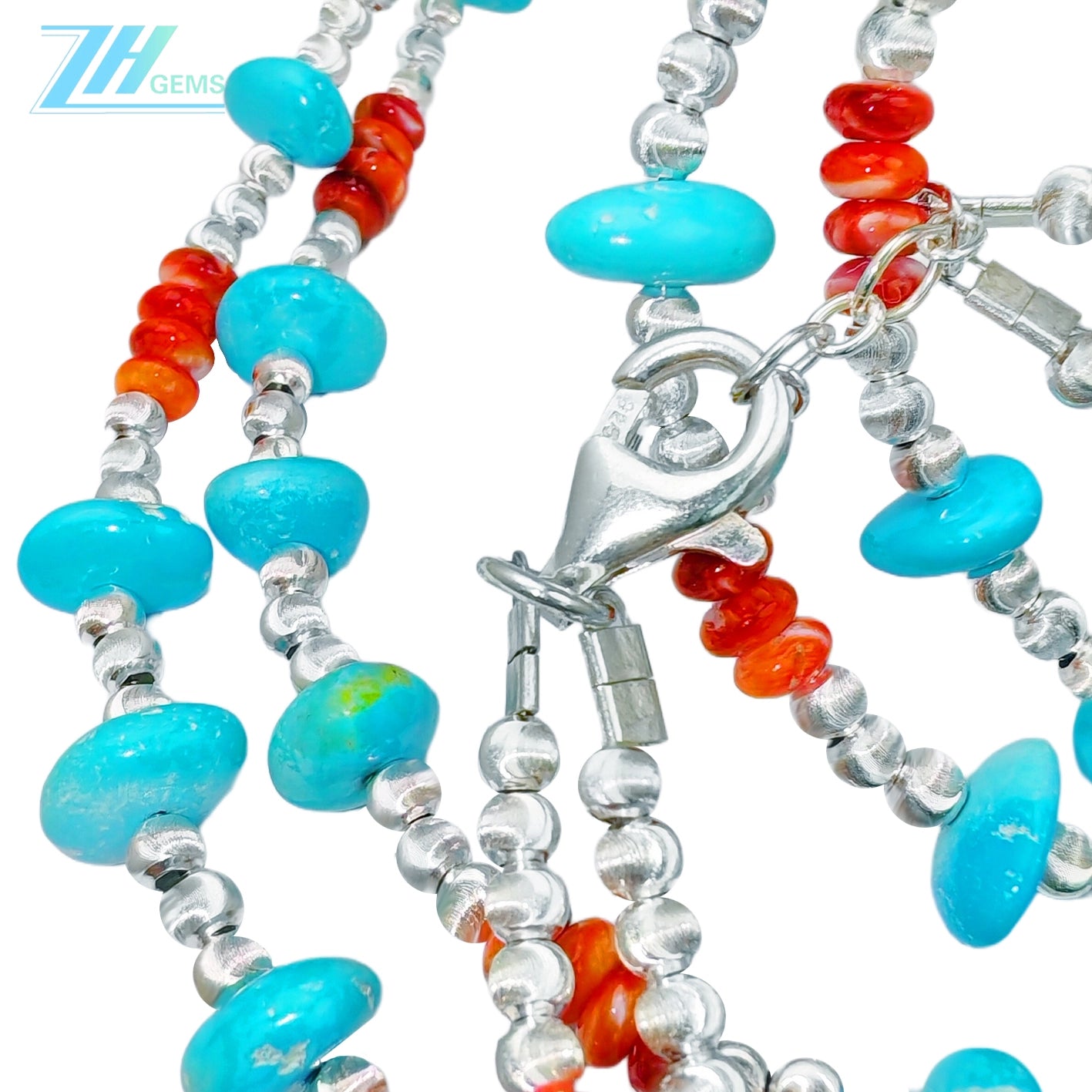 Turquoise Jewelry Set With Delicate Red Spiny Oyster Conformal Turquoise Combo Set Bracelet Necklace