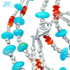 Turquoise Jewelry Set With Delicate Red Spiny Oyster Conformal Turquoise Combo Set Bracelet Necklace