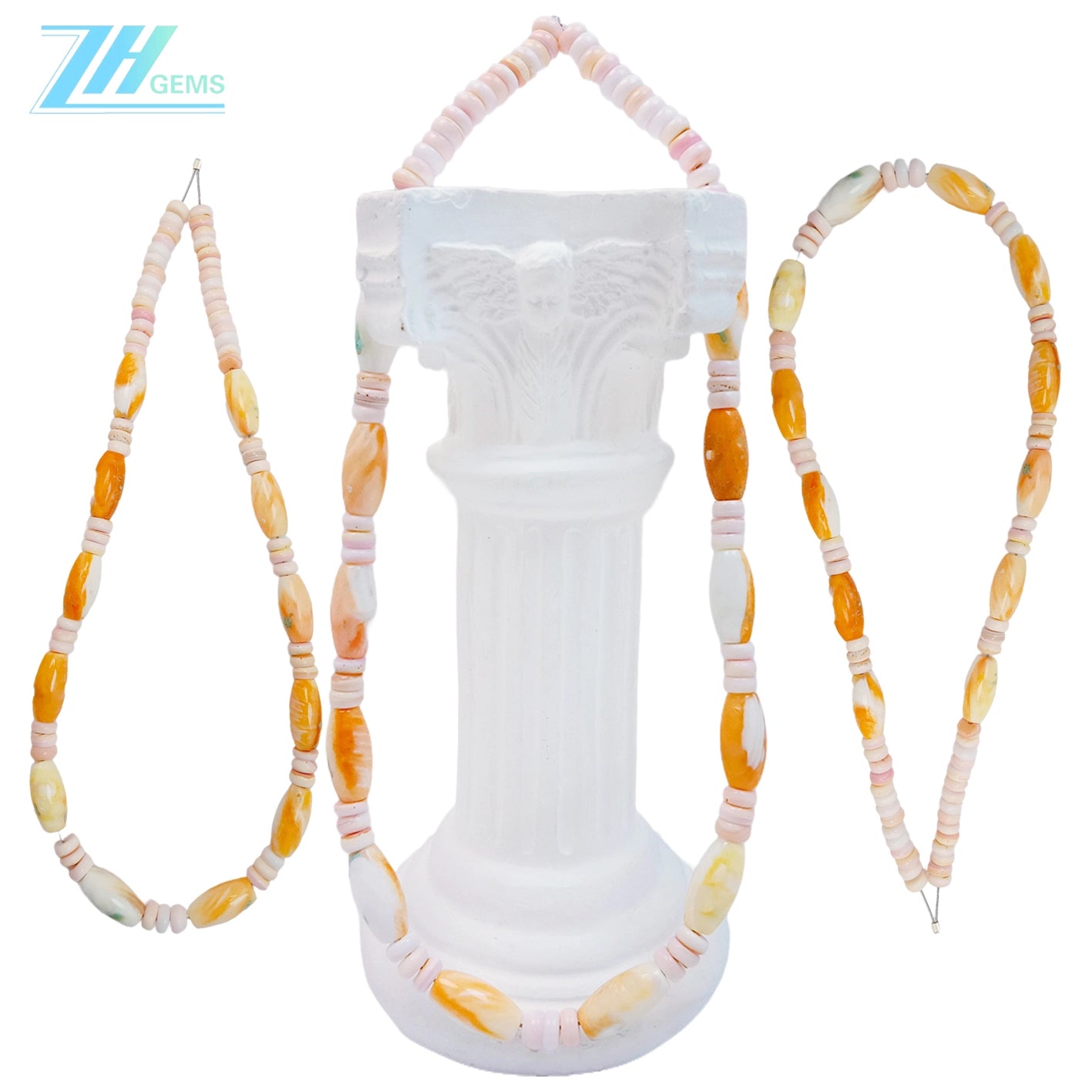 Pink Opal And Spiny Oyster Color Pink Orange 16inch Necklace Gemstone Jewelry Simple Atmosphere Delicate As Gift