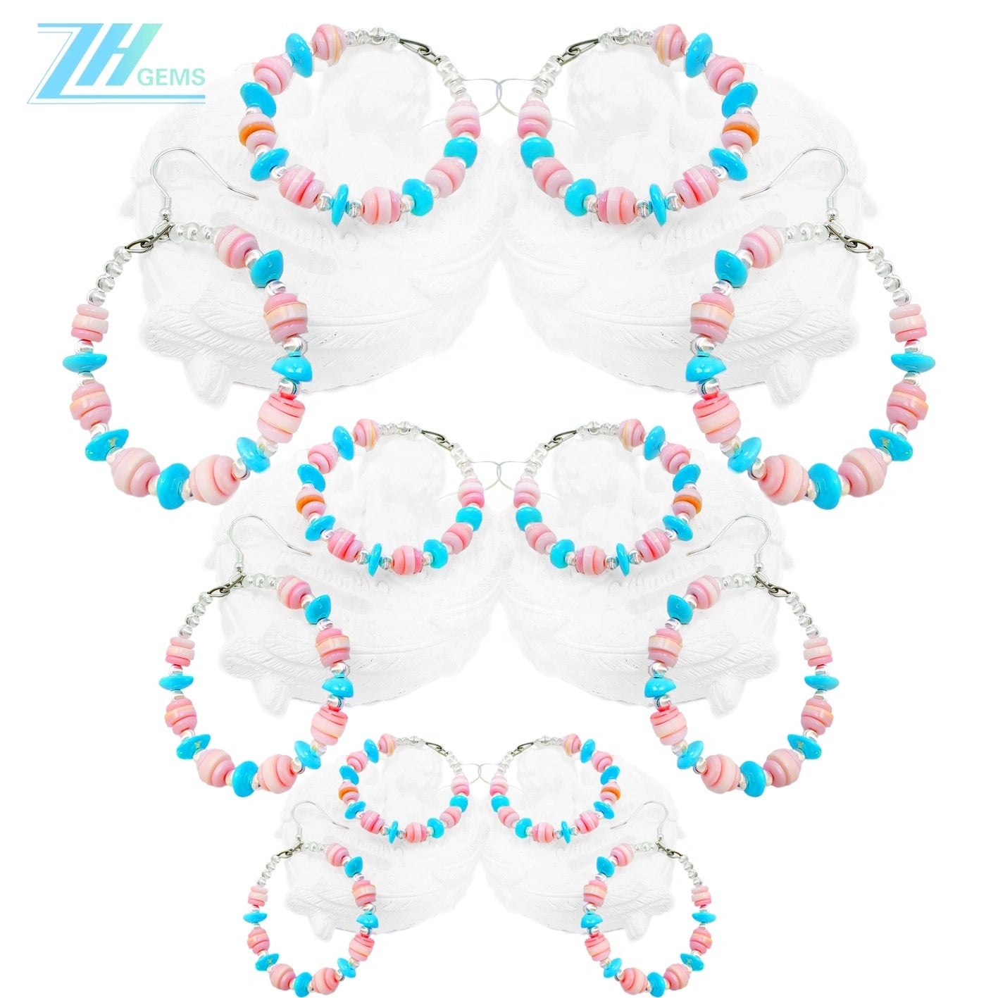 Natural High Quality Natural Sterling Treatment Turquoise Earrings With Pink Pink Opal Handmade Original