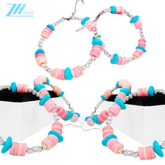 High Quality Turquoise Earrings Natural Turquoise High Porcelain And Pink Opal Abacus Beads Silver Beads,Silver Jewelry