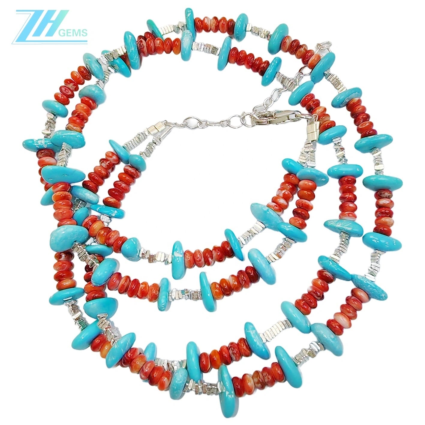 Double Natural Red Spiny Oyster Turquoise Premium Women's Necklace Necklace With Delicate S925 Silver And Natural