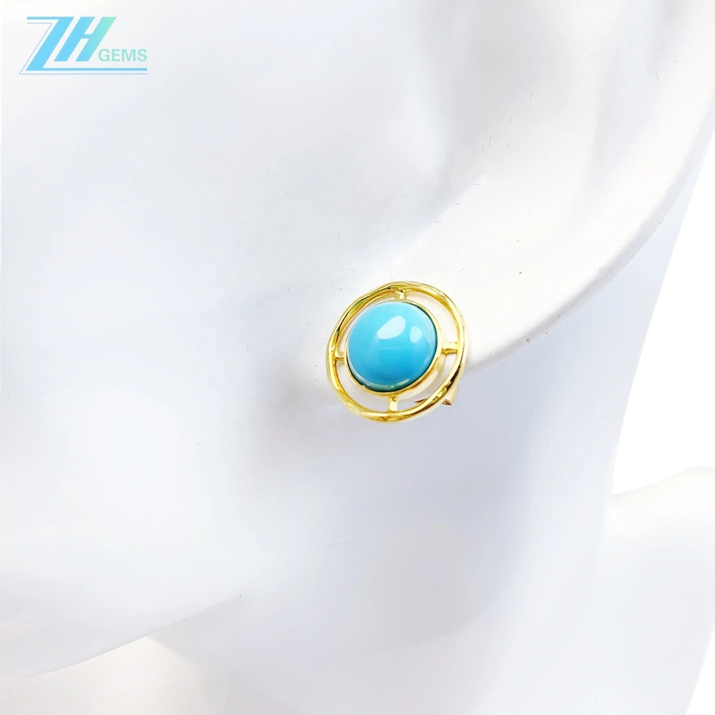 14k Gold Electrolysis 18k Gold Natural Electrolytic Turquoise Round Earrings Sleeping Beauty Mine Jewelry For Women For Lover