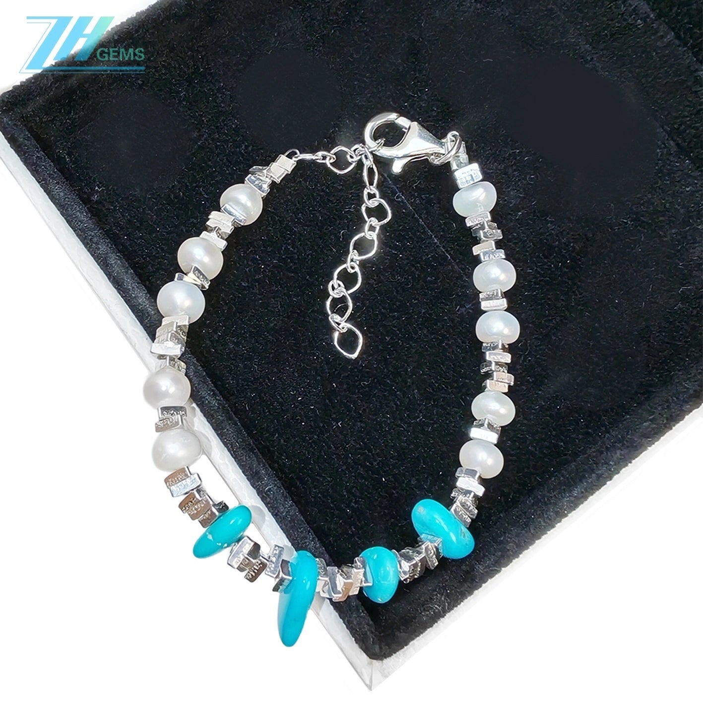 Turquoise Pearl Bracelet S925 Silver Fashion Women's Jewelry Designer Custom Natural Pearl Silver Beads Accessories1