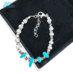 Turquoise Pearl Bracelet S925 Silver Fashion Women's Jewelry Designer Custom Natural Pearl Silver Beads Accessories1