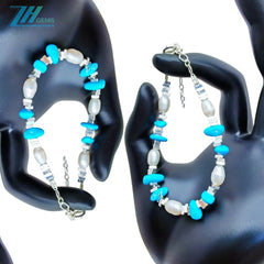 Popular S925 Silver & Natural Turquoise With Pearl High Quality Bracelet Hot Selling Triangle Silver Bracelet