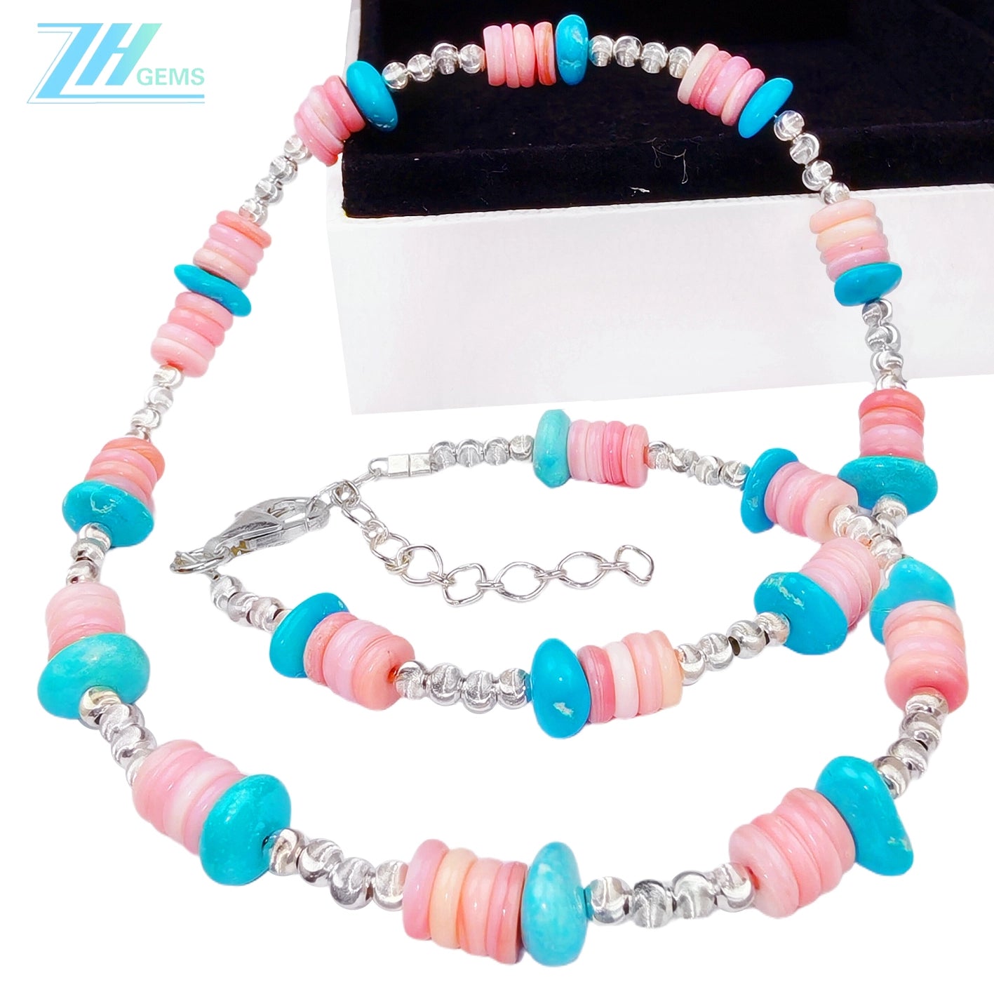 Delicate Handmade Necklace With Natural Pink Opal And Turquoise Winter Fine Jewelry Jewelry Original Design