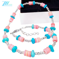 Delicate Handmade Necklace With Natural Pink Opal And Turquoise Winter Fine Jewelry Jewelry Original Design