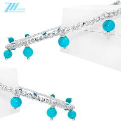 Winter Gift S925 Silver & Natural Turquoise With Silver Beads High Quality Turquoise Necklace Hot Sale