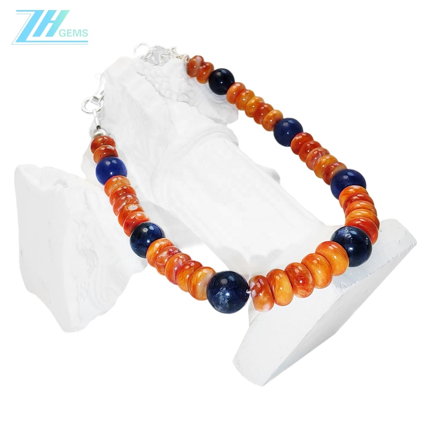 Natural Orange Spiny Oyster And Lapis Lazuli With S925 Silver Authentic Bracelet High Jewelry Designer Custom