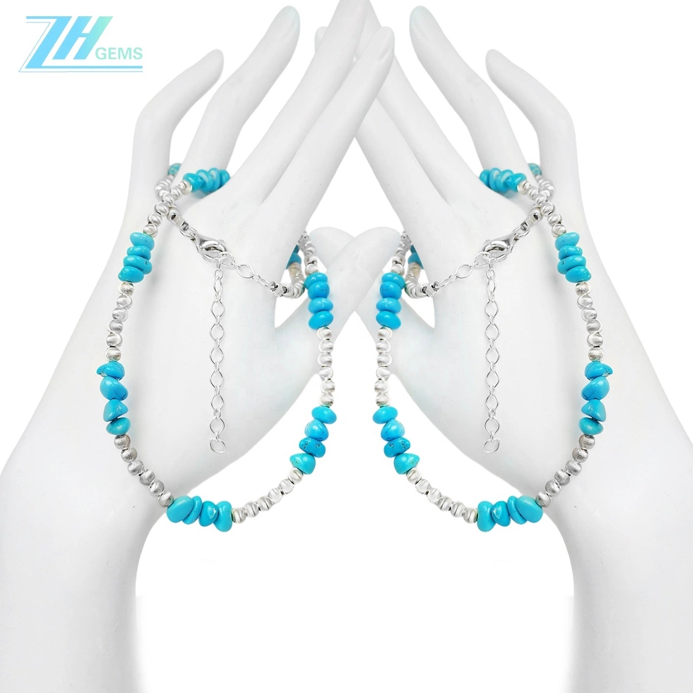 Hot Selling Sleeping Beauty Mine Natural Sterling Treatment Turquoise Necklace S925 Silver Beads Retro Unisex Jewelry