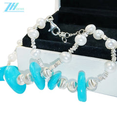 Winter Goddess Bracelet Pearl Jewelry S925 Silver Beads Natural Sterling Treatment Turquoise