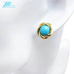 18k Gold Natural Electrolytic Turquoise Round Earrings Sleeping Beauty Mine Exquisite Jewelry Female Earrings As Gift Summer