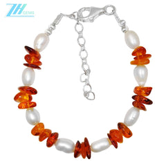 Natural Amber Silver Bracelet Natural Pearl Jewelry S925 Silver Handmade Gifts Exclusive Customization