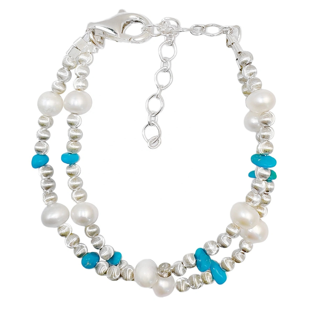 Double S925 Silver Bracelet Pearl Bracelet Natural Turquoise High Quality Pearl Baroque Luxury Style Hot Sale