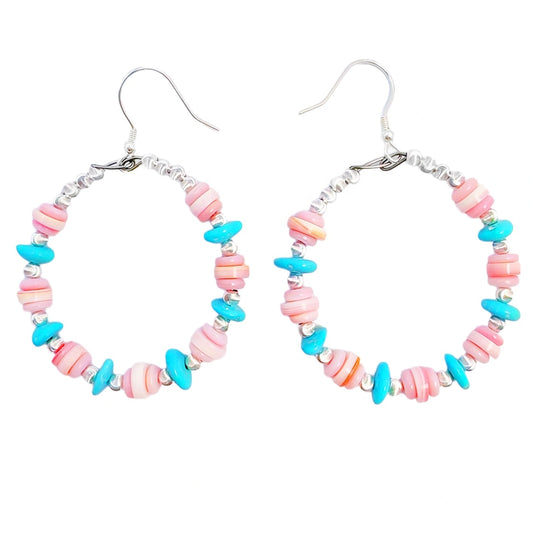 Natural High Quality Natural Sterling Treatment Turquoise Earrings With Pink Pink Opal Handmade Original