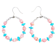 Natural High Quality Natural Sterling Treatment Turquoise Earrings With Pink Pink Opal Handmade Original