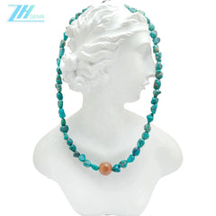 Natural Stablish Free-form Turquoise Natural Copper Rutilated Quartz Crystal Bead Necklace Temperament Female Jewelry Simple