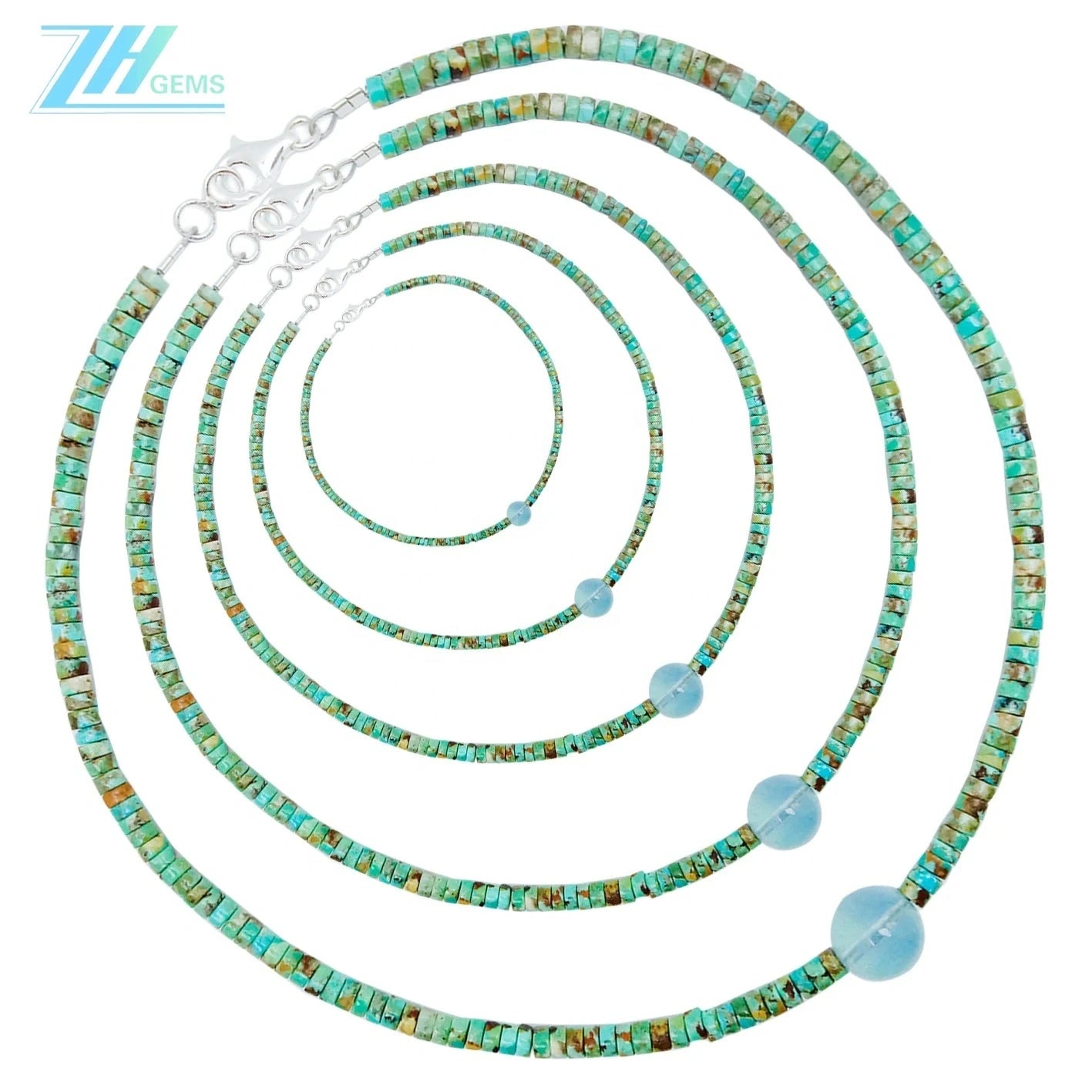 Natural Stablish Turquoise Haixi Natural Aquamarine Round Necklace Versatile Fashion Jewelry Women