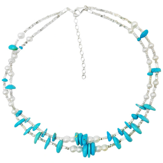 Popular Jewelry Double Layer Natural Turquoise Women's Necklace Natural Pearl & Turquoise Beautiful Jewelry
