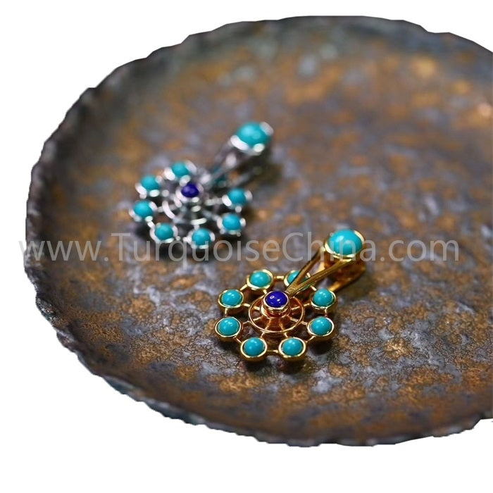 Ferris Wheel Pendant Genuine Turquoise Gemstone Jewelry