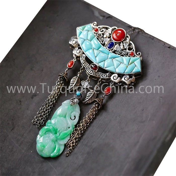 Jade budda and natural Turquoise pendant gemstone jewelry