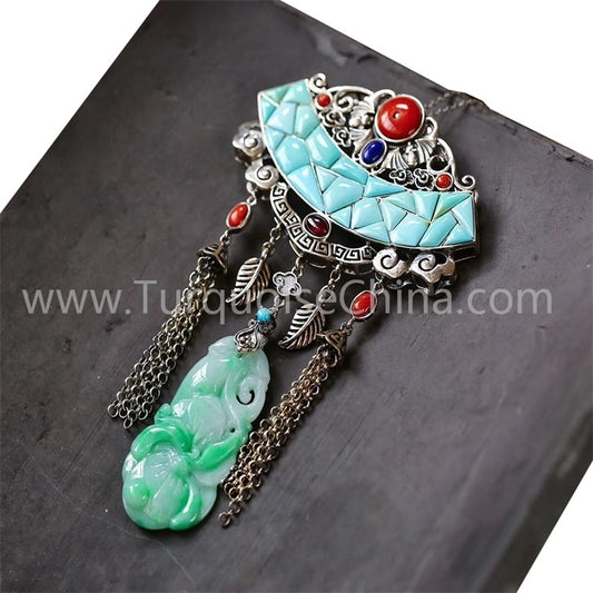 Jade budda and natural Turquoise pendant gemstone jewelry