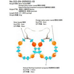 Sterling treatment Turquoise and natural Orange spiny oyster combine to form earrings With a unique shape they are like a beautiful dream blooming by the ear swaying gracefully