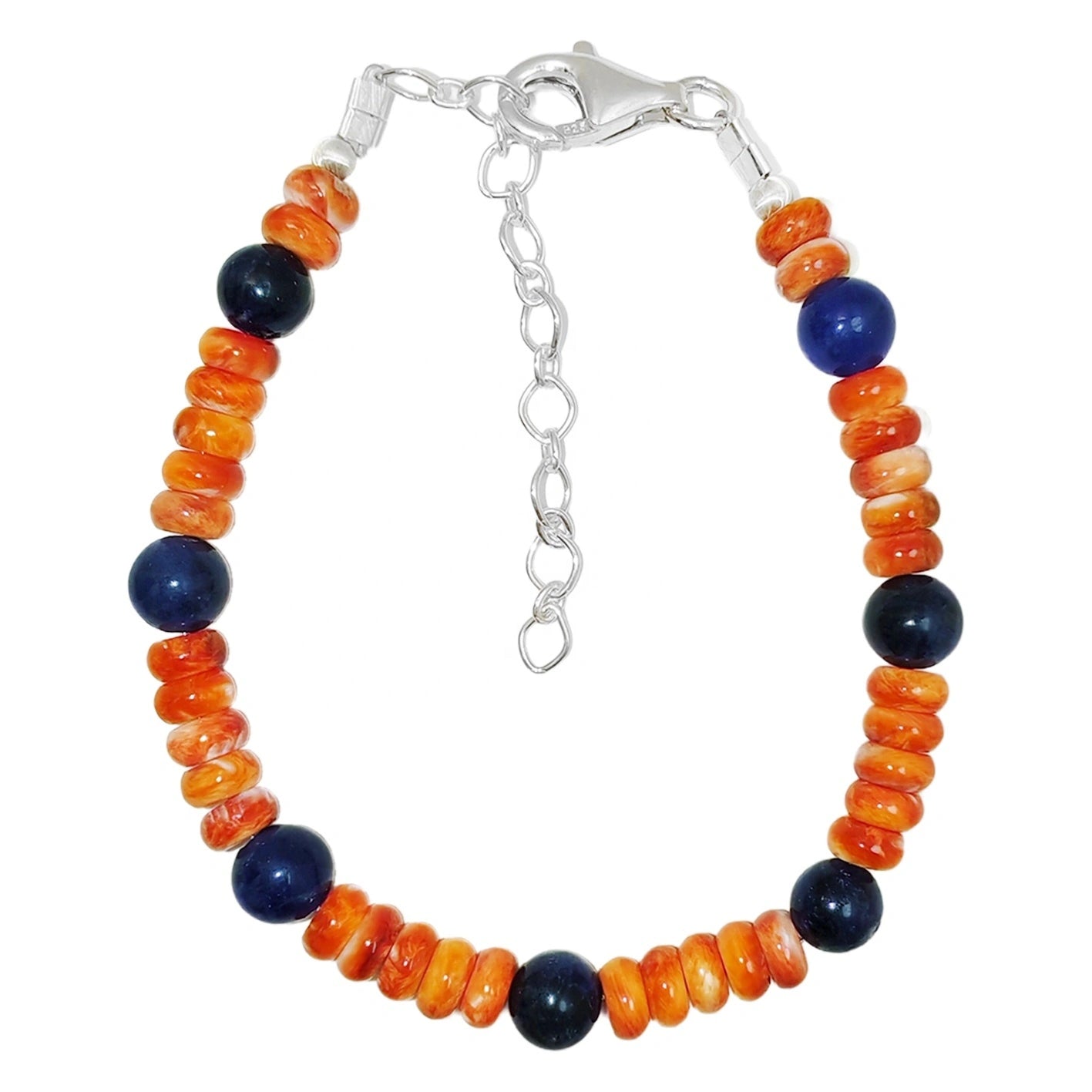 Natural Orange Spiny Oyster And Lapis Lazuli With S925 Silver Authentic Bracelet High Jewelry Designer Custom