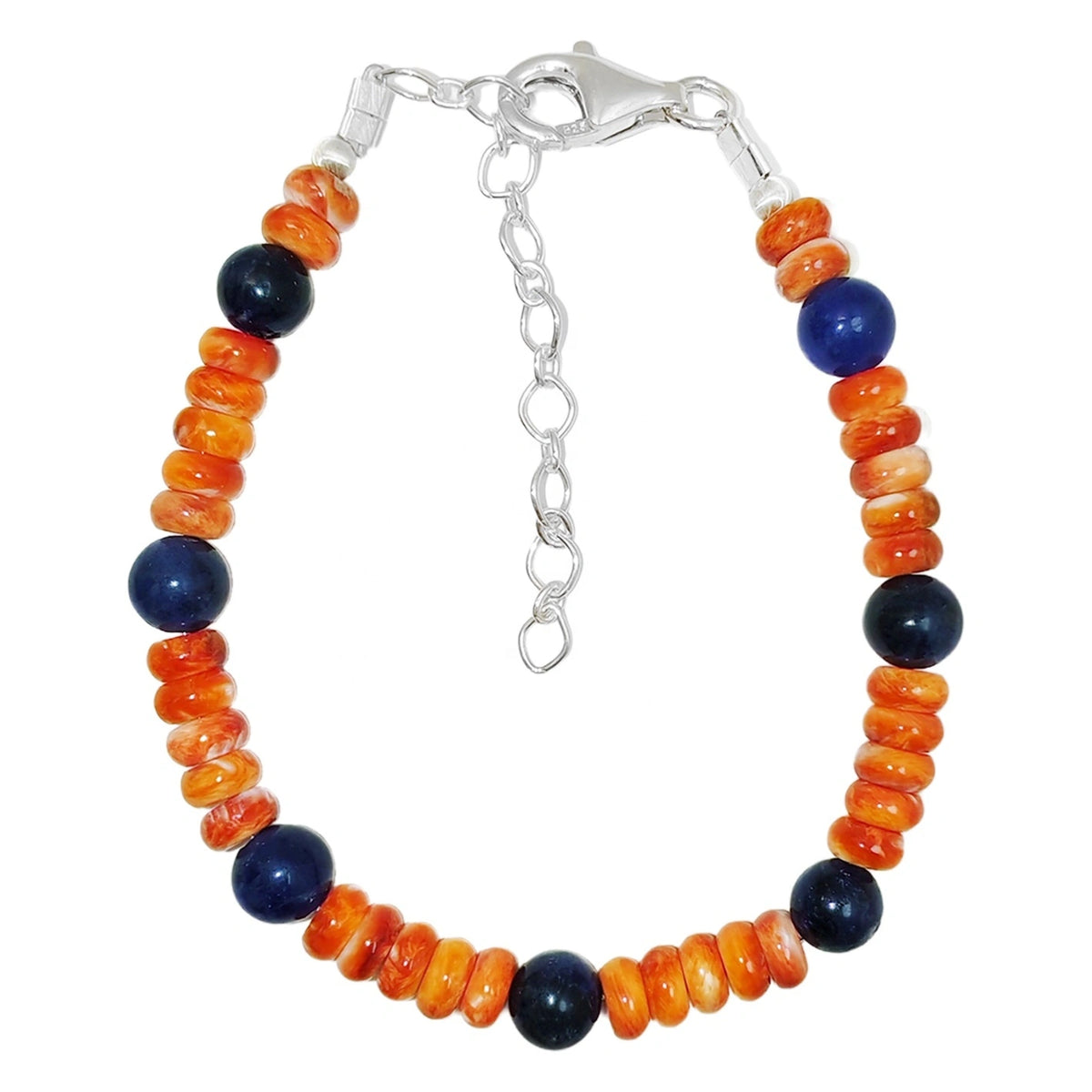 Natural Orange Spiny Oyster And Lapis Lazuli With S925 Silver Authentic Bracelet High Jewelry Designer Custom