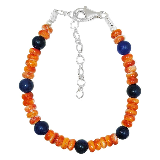 Natural Orange Spiny Oyster And Lapis Lazuli With S925 Silver Authentic Bracelet High Jewelry Designer Custom