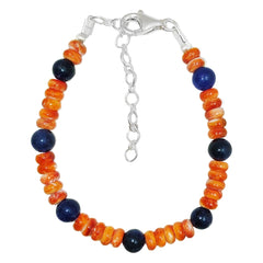 Natural Orange Spiny Oyster And Lapis Lazuli With S925 Silver Authentic Bracelet High Jewelry Designer Custom