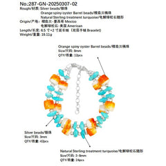 Made Of S925 Silver And Natural Sterling Treatment Turquoise This Double Layer Bracelet Is Paired With Orange Spiny Oyster