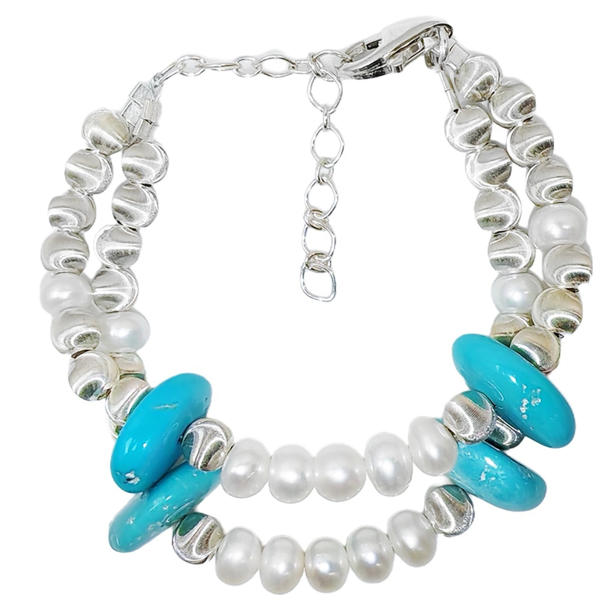 Turquoise Bracelet Natural Turquoise Women's Bracelet Matching Delicate Natural Pearls And Turquoise Beautiful Silver