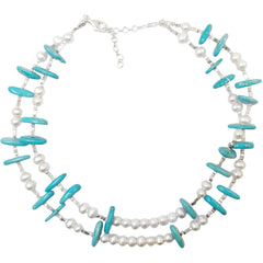 Winter Warm Gift S925 Silver And Natural Turquoise With Pearl High Quality Necklace Hot Selling Triangle Silver Necklace