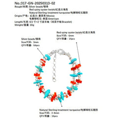 Natural Red Spiny Oyster And Sterling Treatment Turquoise Meet On The Double Layer Bracelet Interweaving A Mysterious