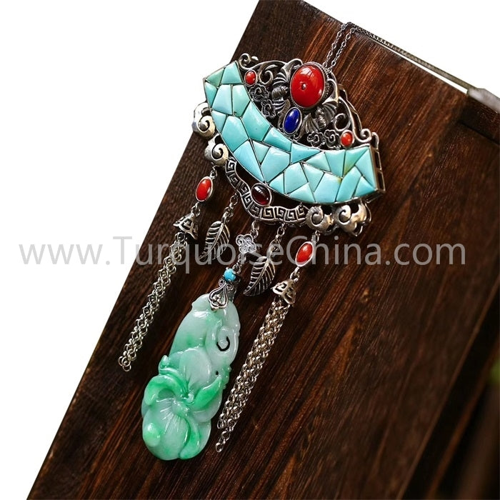 Jade budda and natural Turquoise pendant gemstone jewelry
