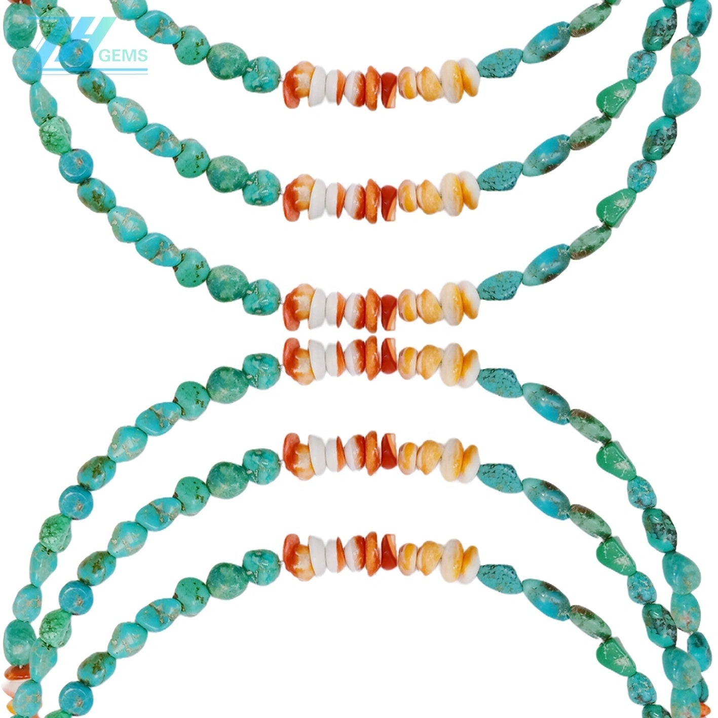 Natural Turquoise And Spiny Oyster Free-ahpe And Roundle Gemstone Beads Summer Necklace Choice As Surprising
