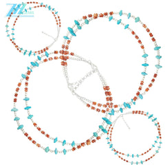 Natural Red Spiny Oyster & Turquoise Premium Women's Double Necklace With Delicate S925 Silver & Natural