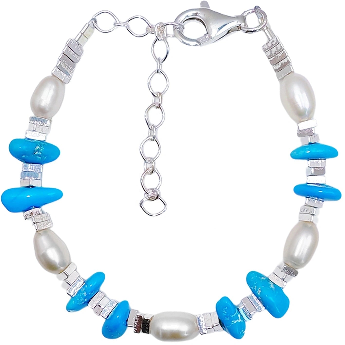 Popular S925 Silver & Natural Turquoise With Pearl High Quality Bracelet Hot Selling Triangle Silver Bracelet