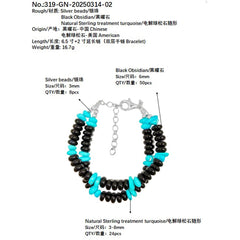 Natural Obsidian Abacus Shaped Beads And Sterling Treatment Turquoise Meet On The Double Layer Bracelet Creating Wrist Styl