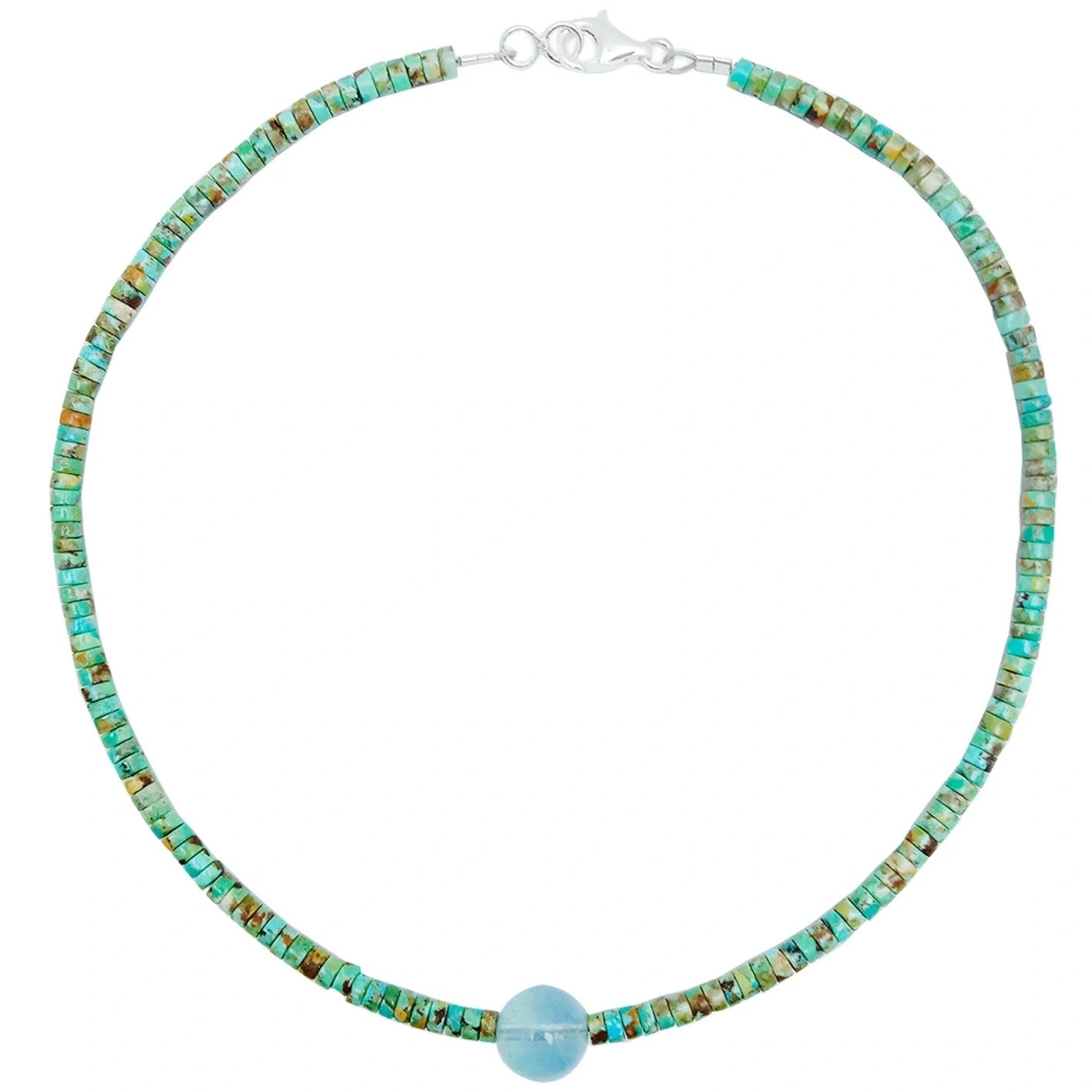 Natural Stablish Turquoise Haixi Natural Aquamarine Round Necklace Versatile Fashion Jewelry Women