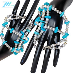 Natural Pearl & Turquoise Premium Women's Double Necklace With Delicate Gemstones Beautiful Jewelry Necklace Winter Gift