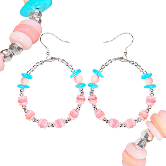 Classic Authentic High Quality Turquoise Earrings With Natural Pink Opal,Jewelry Original Design For Women's Jewelry