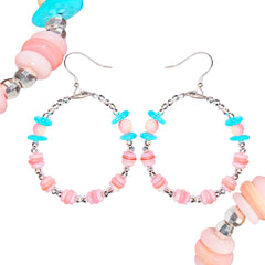 Classic Authentic High Quality Turquoise Earrings With Natural Pink Opal,Jewelry Original Design For Women's Jewelry