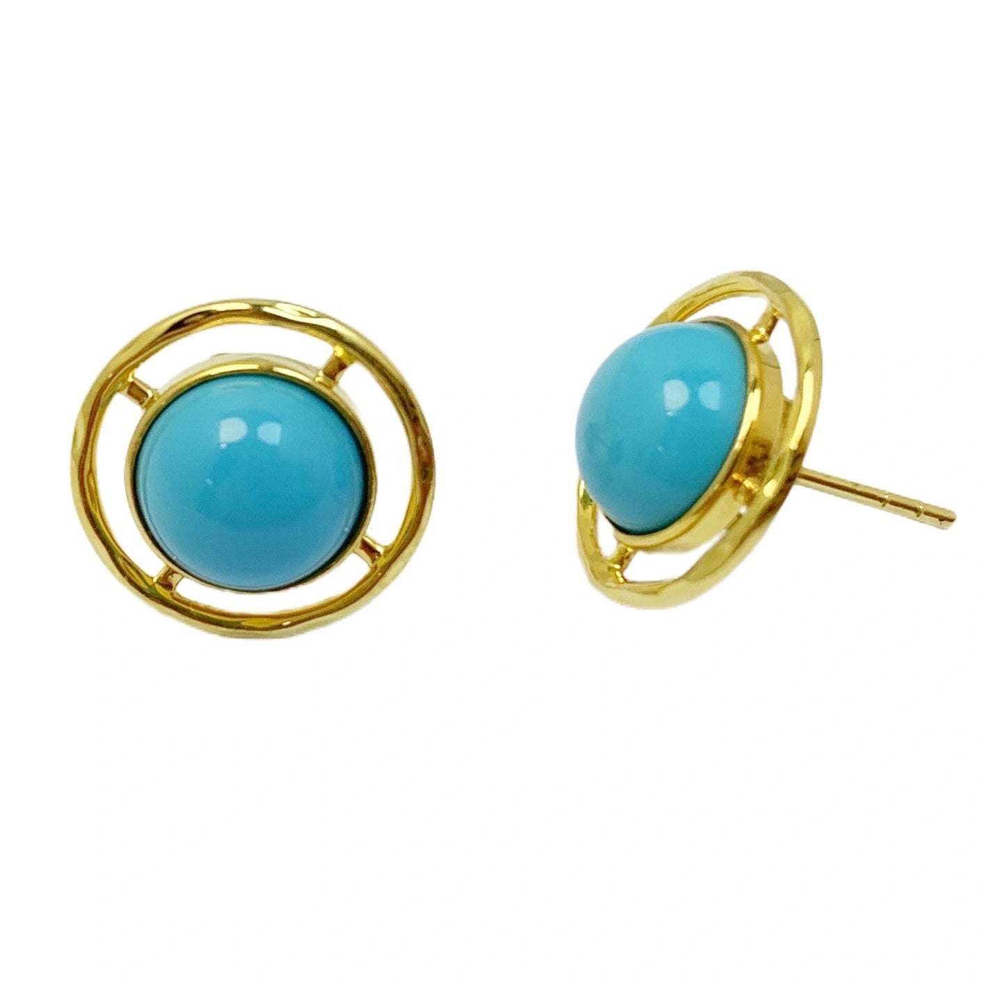 14k Gold Electrolysis 18k Gold Natural Electrolytic Turquoise Round Earrings Sleeping Beauty Mine Jewelry For Women For Lover