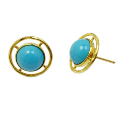 14k Gold Electrolysis 18k Gold Natural Electrolytic Turquoise Round Earrings Sleeping Beauty Mine Jewelry For Women For Lover