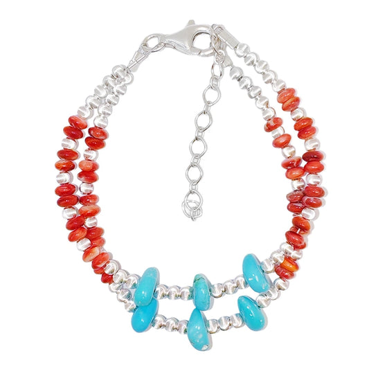 Double Winter Natural Turquoise Bracelet Red Spiny Oyster With S925 Silver Exquisite Bracelet High Jewelry Designer Custom