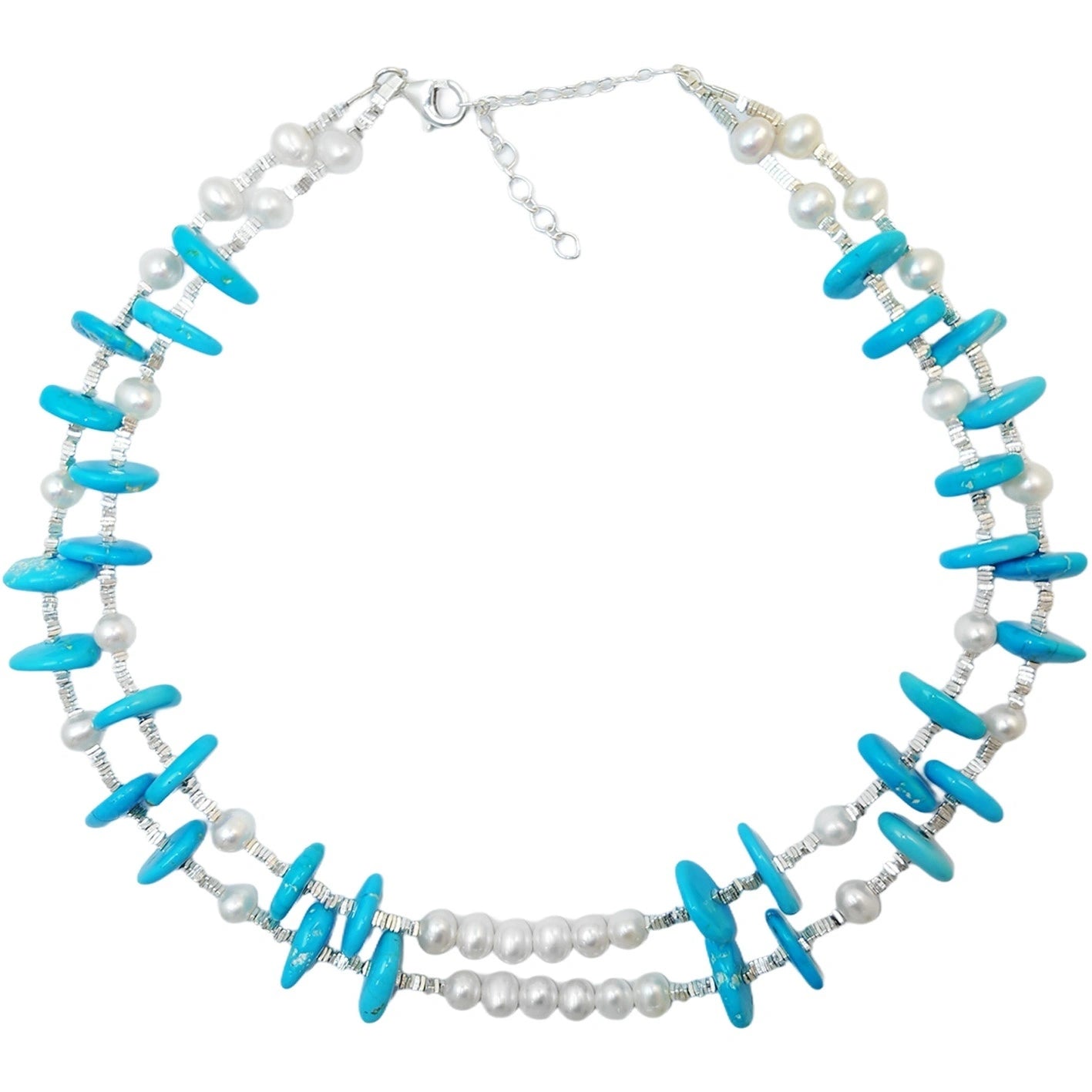 Double Natural Pearl and Turquoise Premium Women's necklace with delicate S925 silver and natural gemstones beauty jewelry necklace